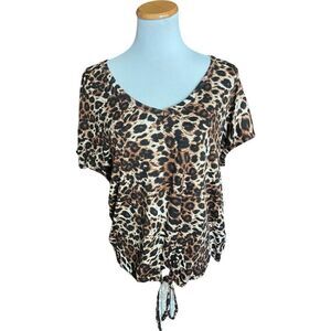 Womens Perfectly Imperfect Animal Print Front Knot Dolman V Neck Top - Sz 2X